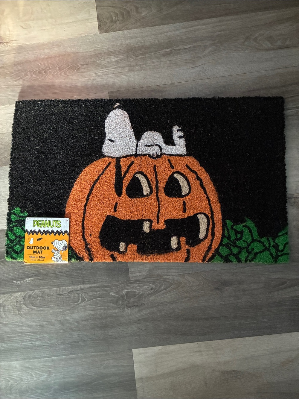 NWT- Peanuts- Snoopy Jack-o-lantern Halloween Coir Doormat 18x30